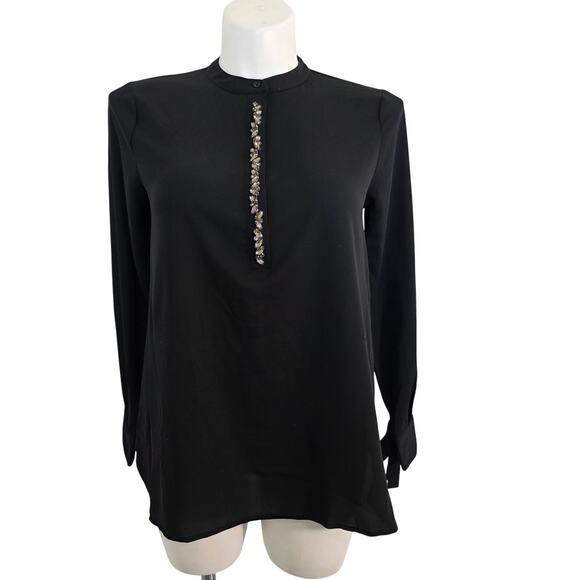 Simply Vera Vera Wang Black Embellished Chiffon blouse sz L - Picture 1 of 9